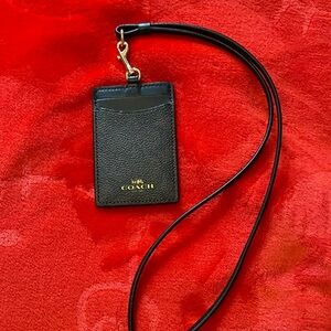 Coach Black Brown Card Holder Lanyard with Gold Logo